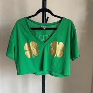 Spencer's St Patrick’s Day Green Crop Top with Gold Clover Accents